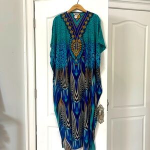 Blue and Green Patterned Swim Coverup
